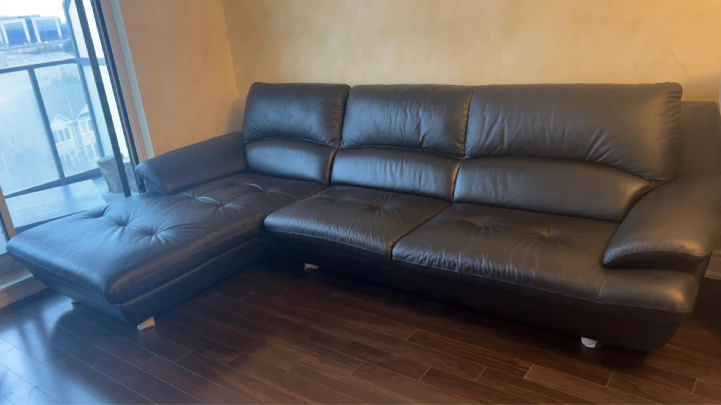Beautiful custom made Black Leather Sectional Sofa