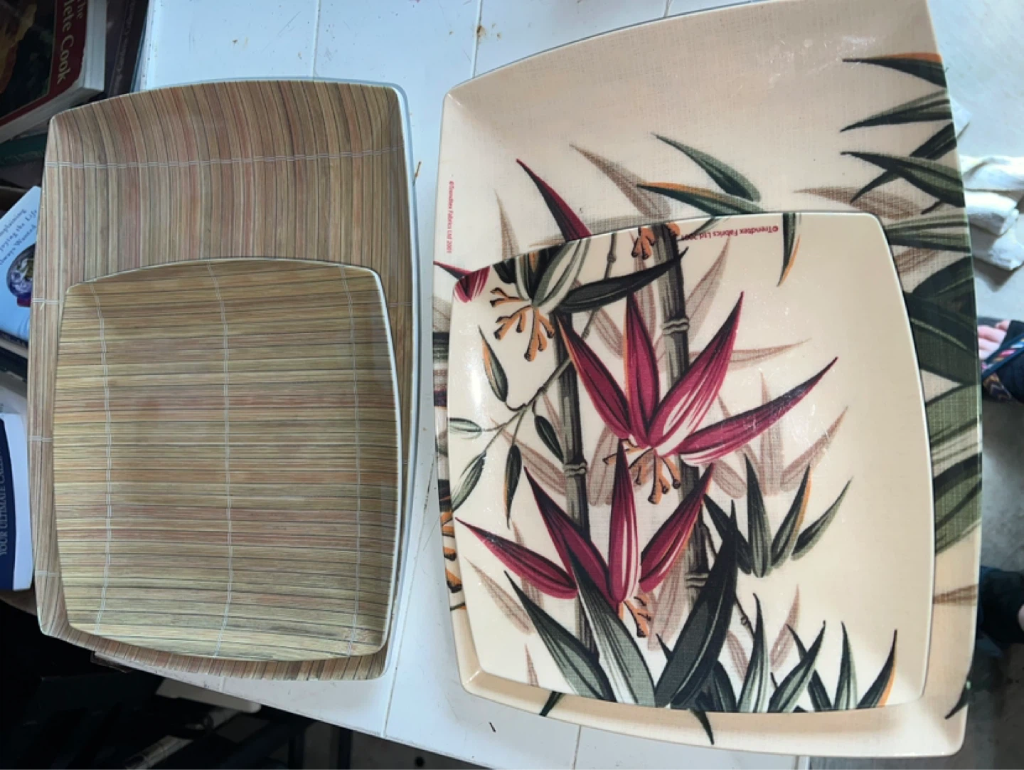 Set of 4 Bamboo Print Serving Platters