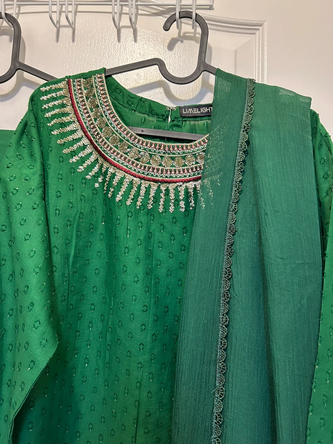 Limelight Green Embroidered 3 pcs dress