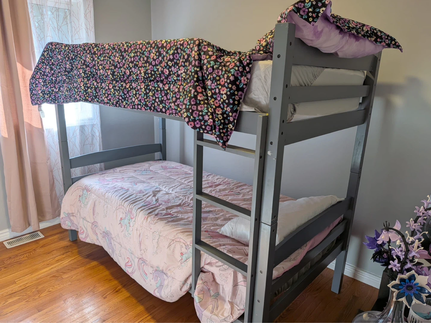 Grey Wooden Bunk Bed with bamboo mattress