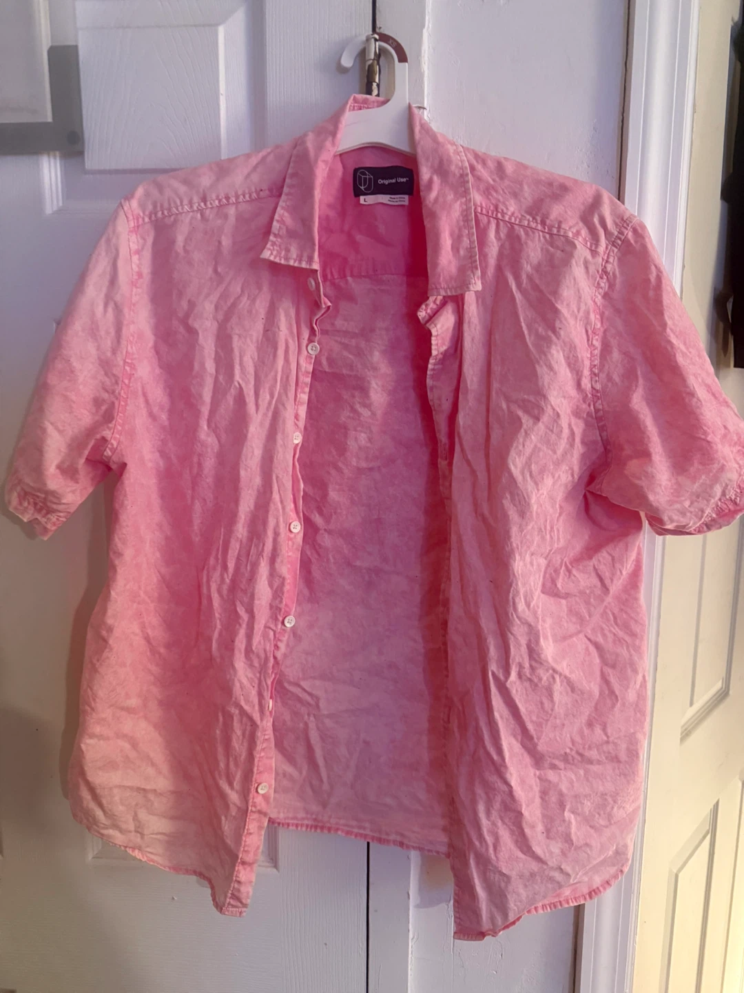 Original Use Pink Short Sleeve Button-Up Shirt Size L