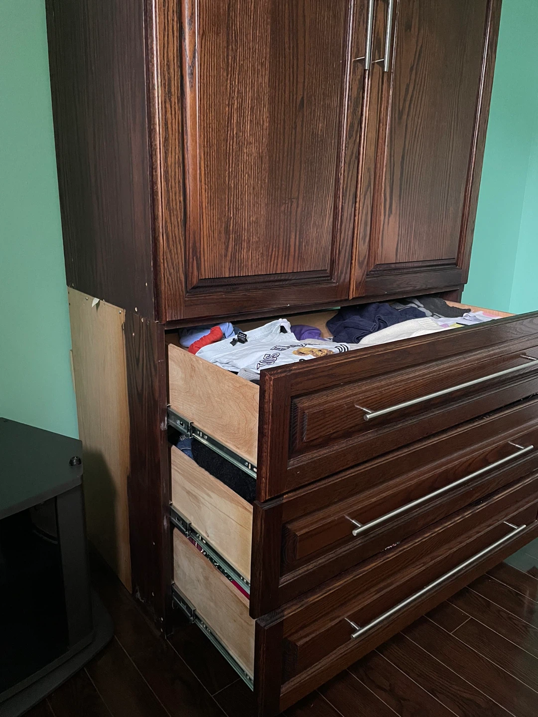 Dark Wood Armoire with Drawers (CONTENTS NOT INCLUDED)