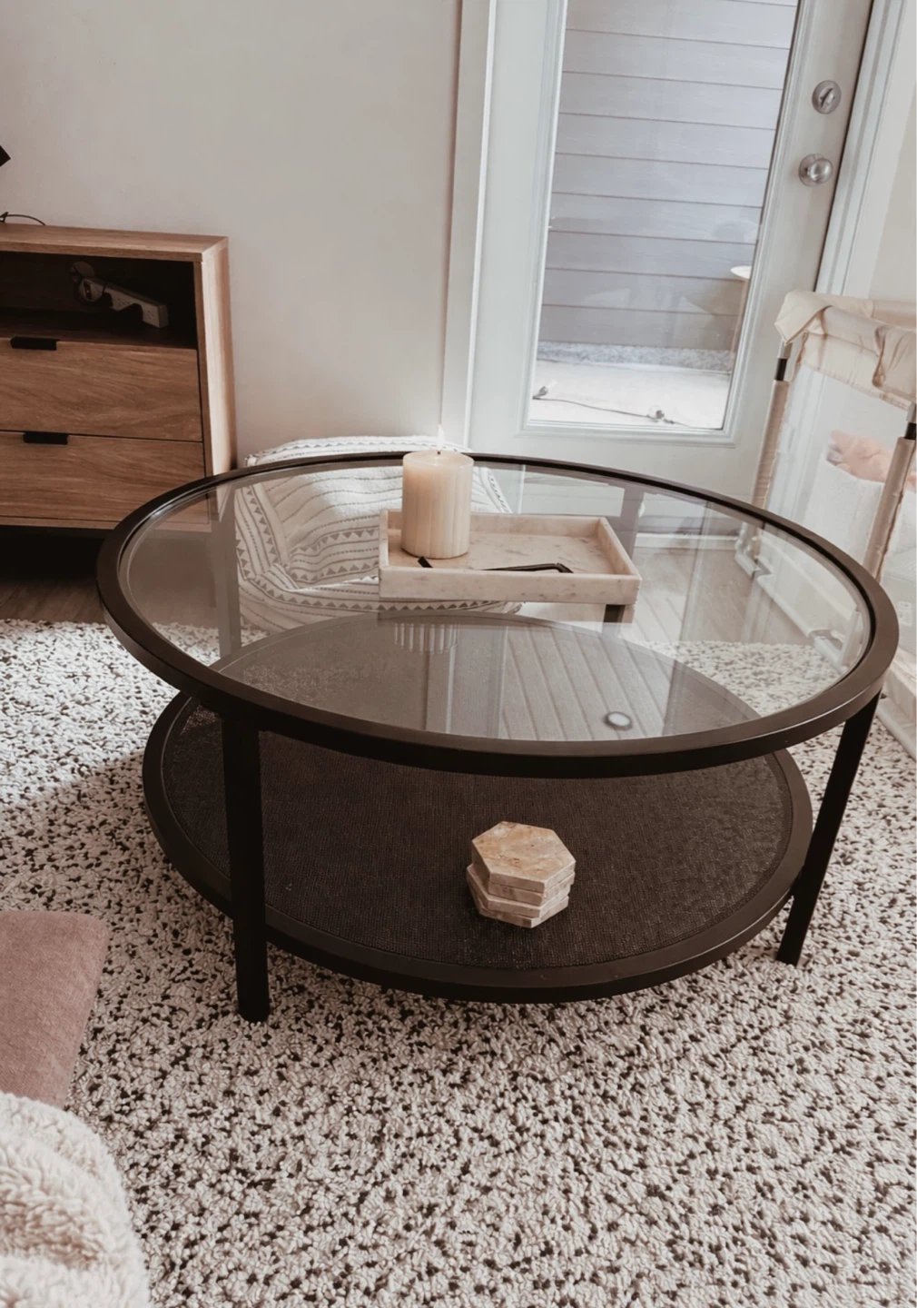 Glass Top Coffee Table with Lower Shelf