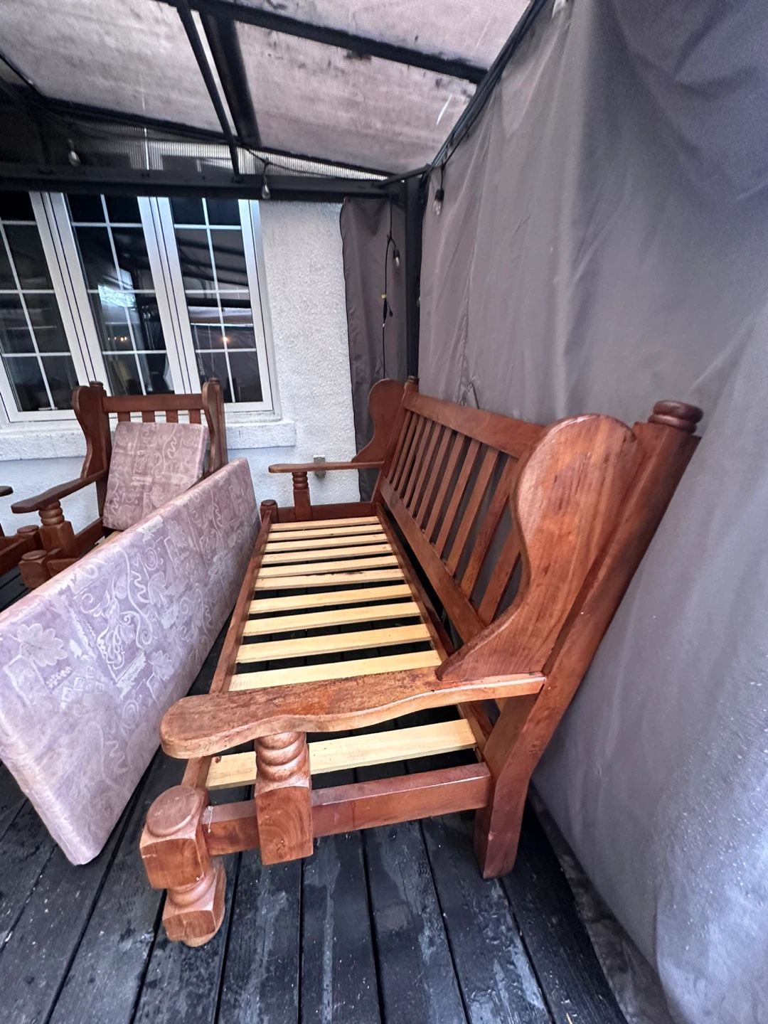 Wooden Bench and Armchair Set - photo 2