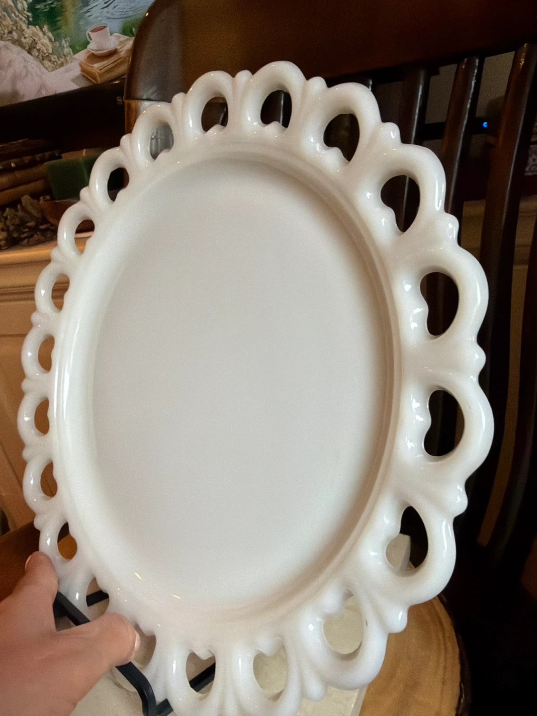 🌱Vintage White Milk Glass Lace Edge Cake Plate - photo 5