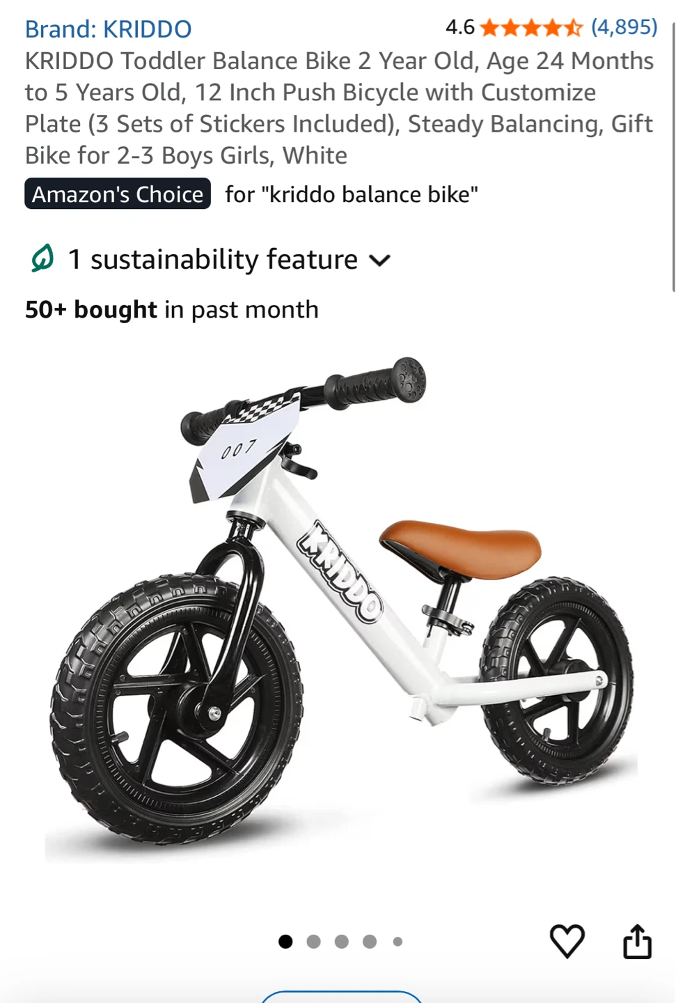 KRIDDO Toddler Balance Bike 12 Inch White