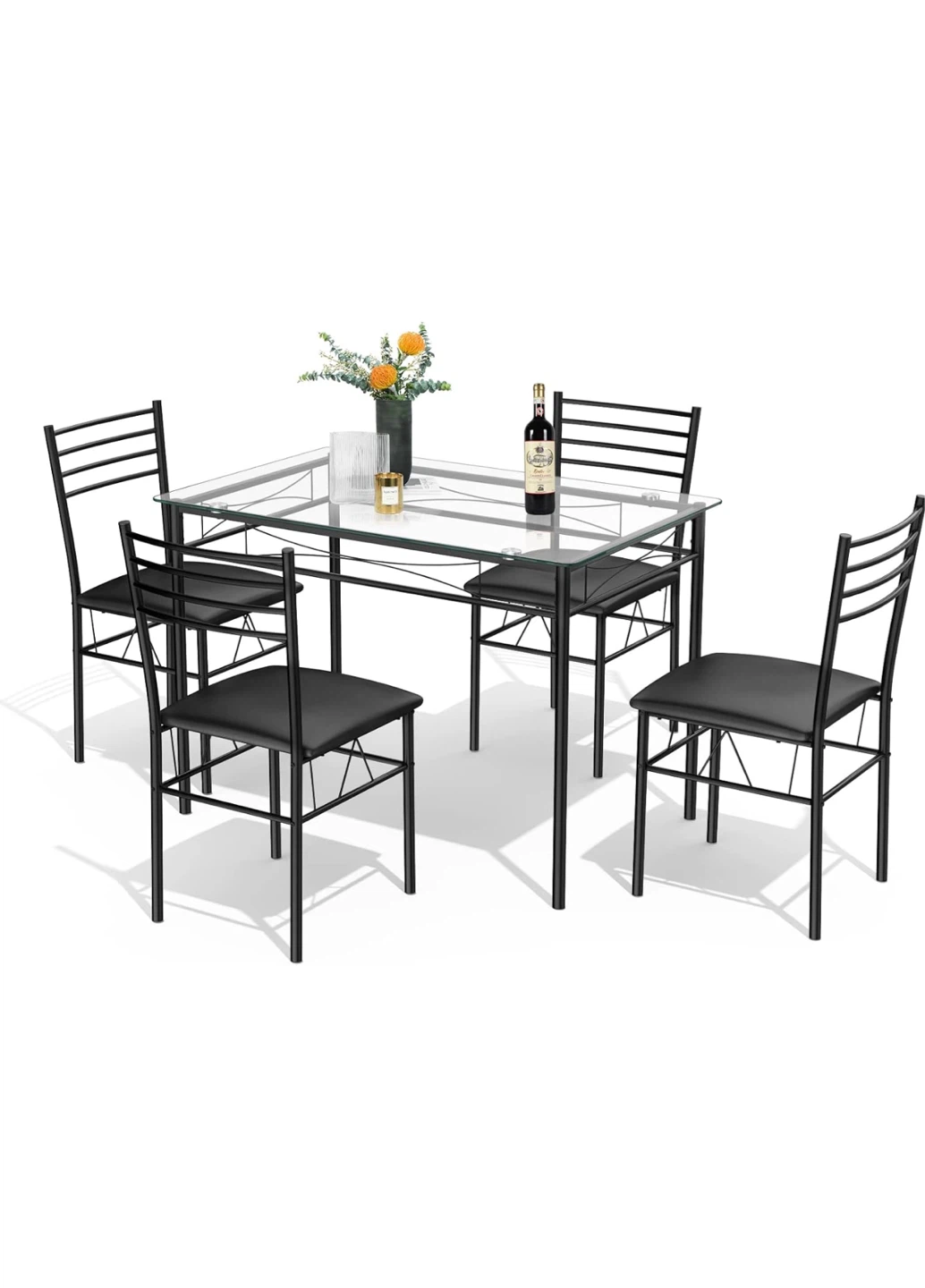 Glass Top Dining Table with 4 Chairs