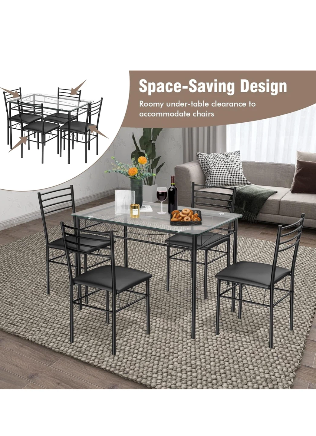 Glass Top Dining Table with 4 Chairs - photo 2
