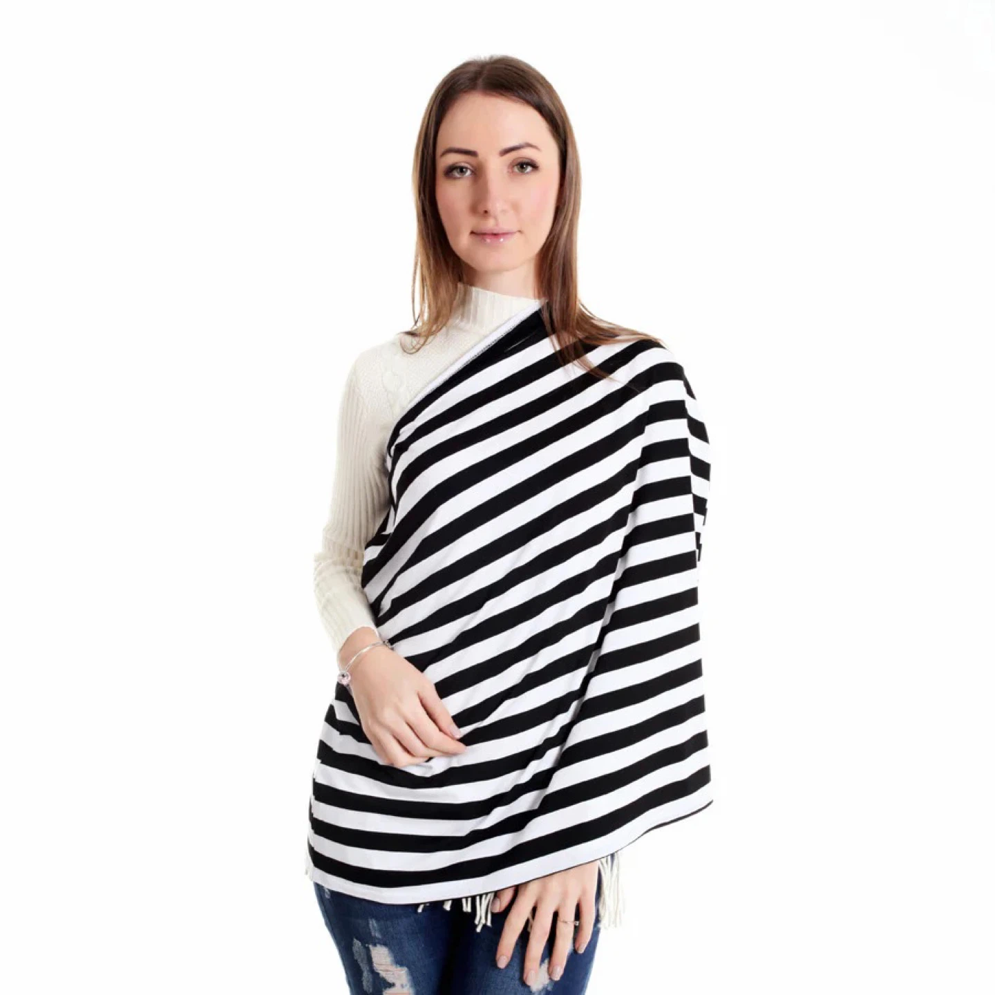 Nursing Cover/Car Seat Canopy - Black and White Striped - photo 3