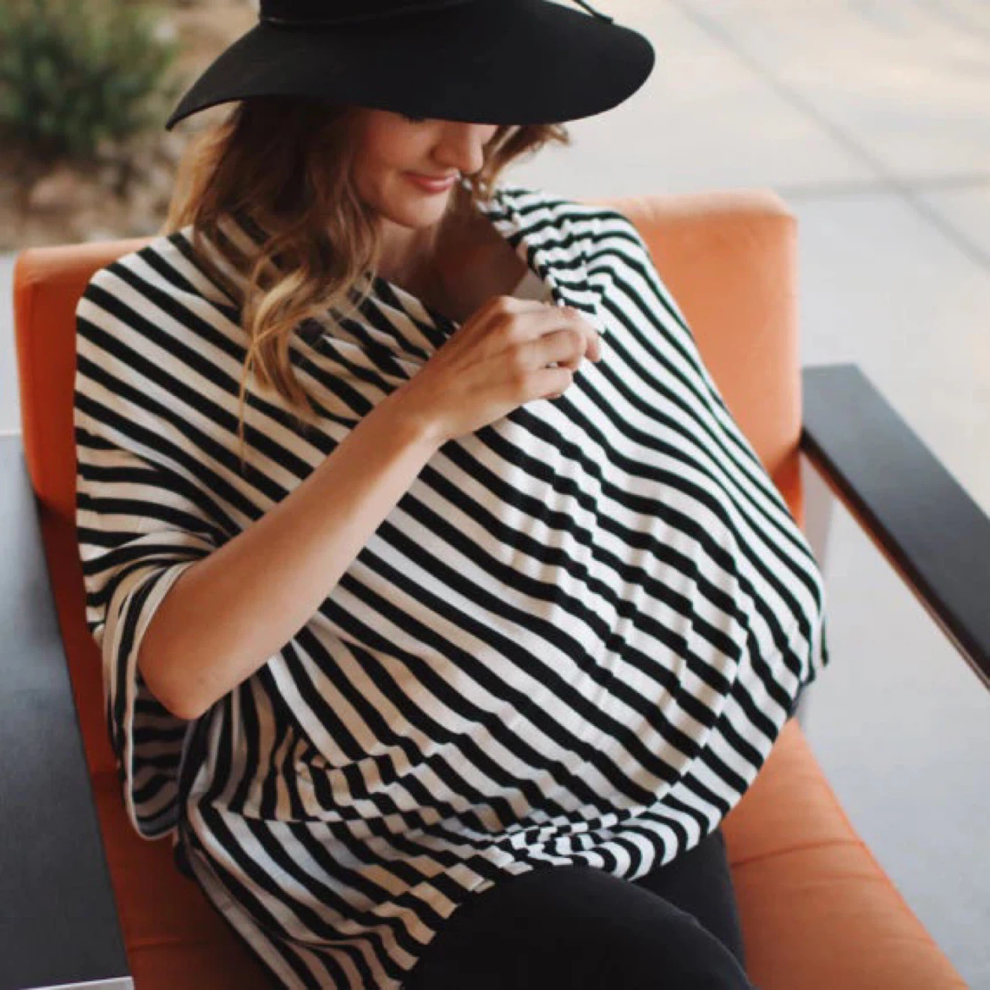 Nursing Cover/Car Seat Canopy - Black and White Striped - photo 4