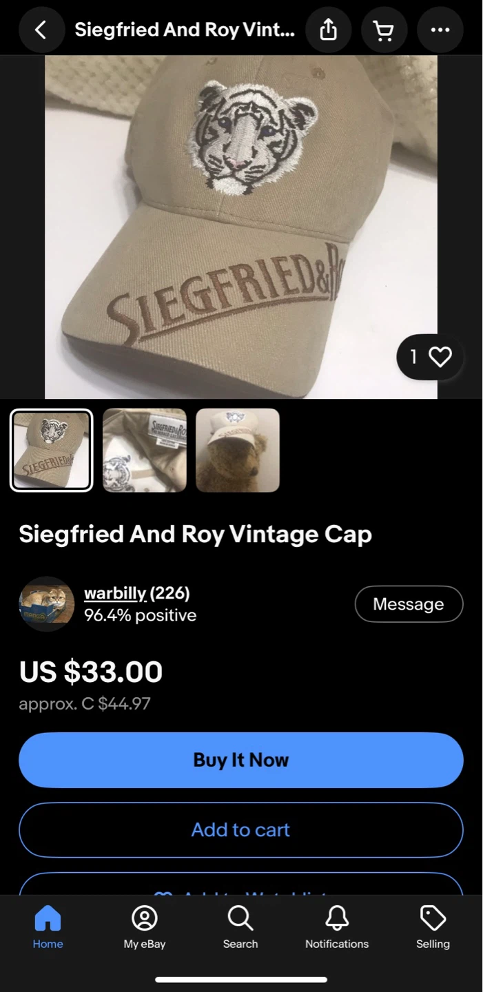 The Mirage Las Vegas Siegfried & Roy Tiger Embroidered Cap - photo 5