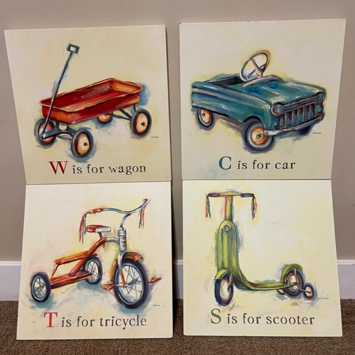 Set of 4 Catherine Richards Vintage Wood Plaques