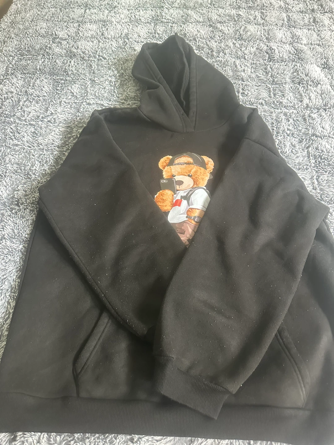 Black Teddy Bear Graphic Hoodie XL