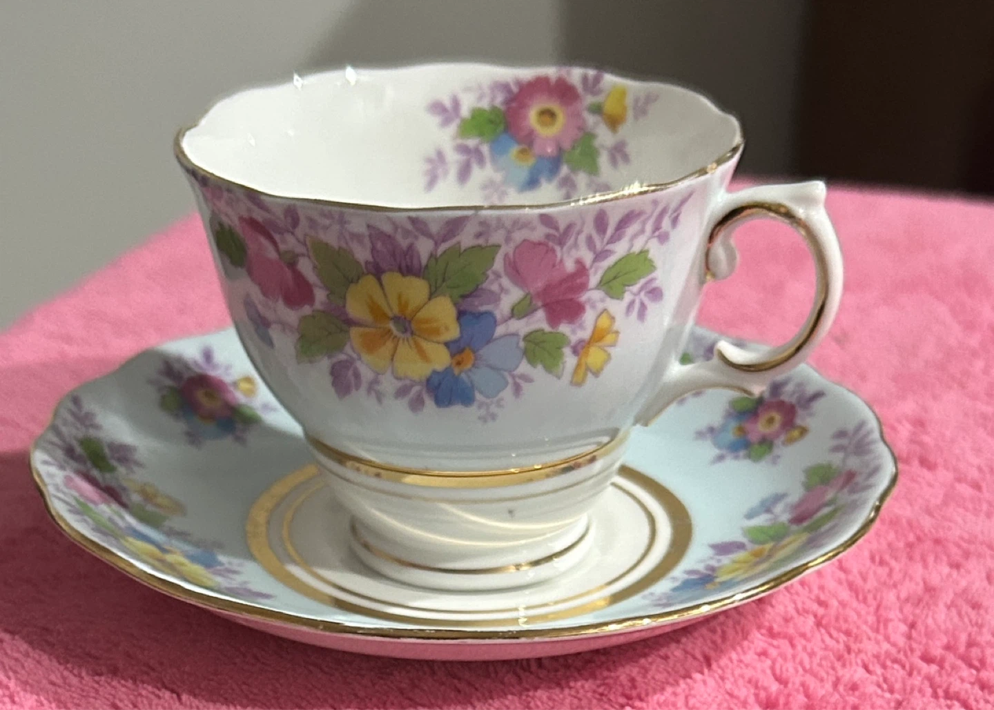 Colclough Bone China Teacup and Saucer Set - Floral Pattern