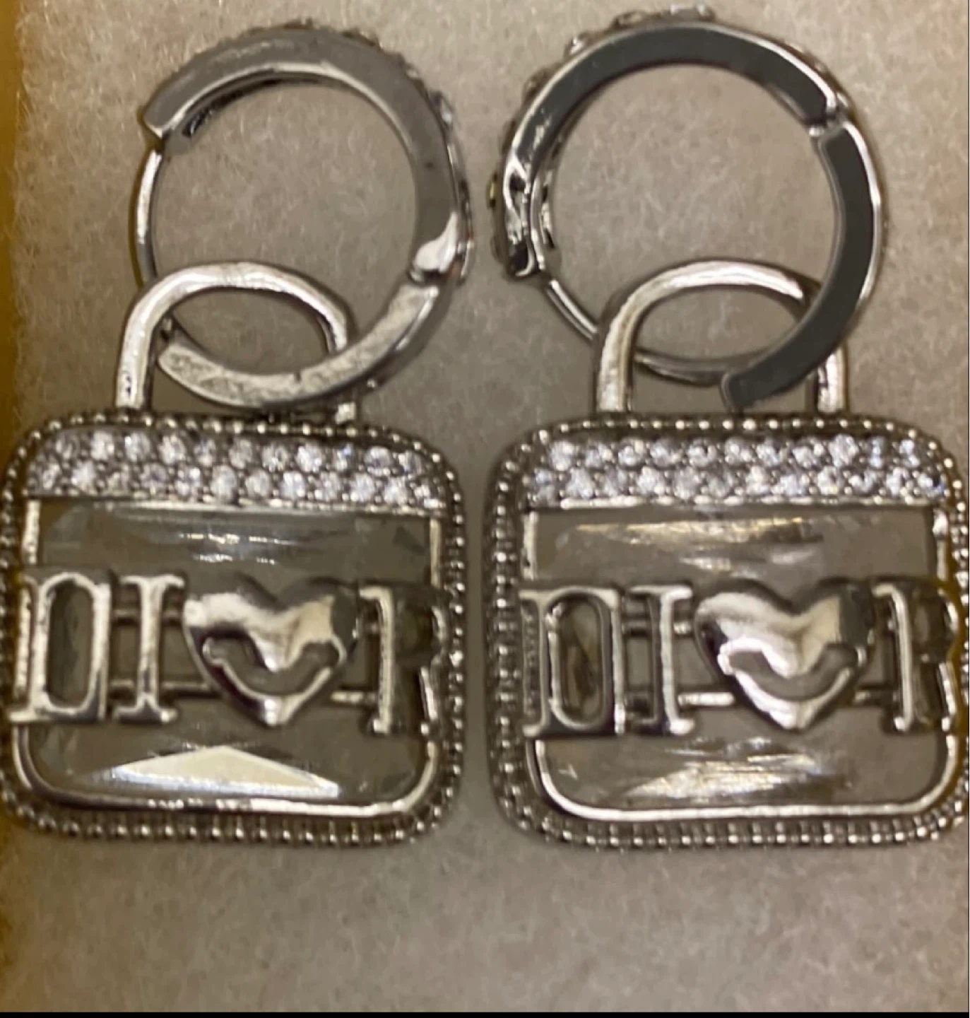 DIOR Lock Earrings with Crystals stamped 925 silver