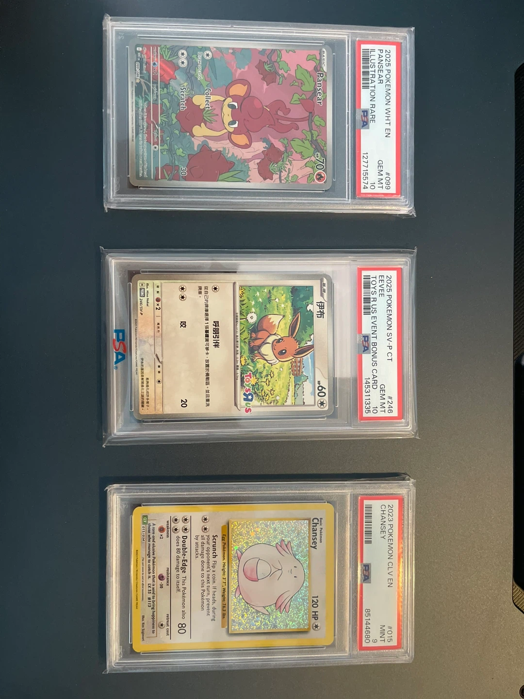 2025 Pokemon PSA Graded Cards - Pansear, Eevee, Chansey