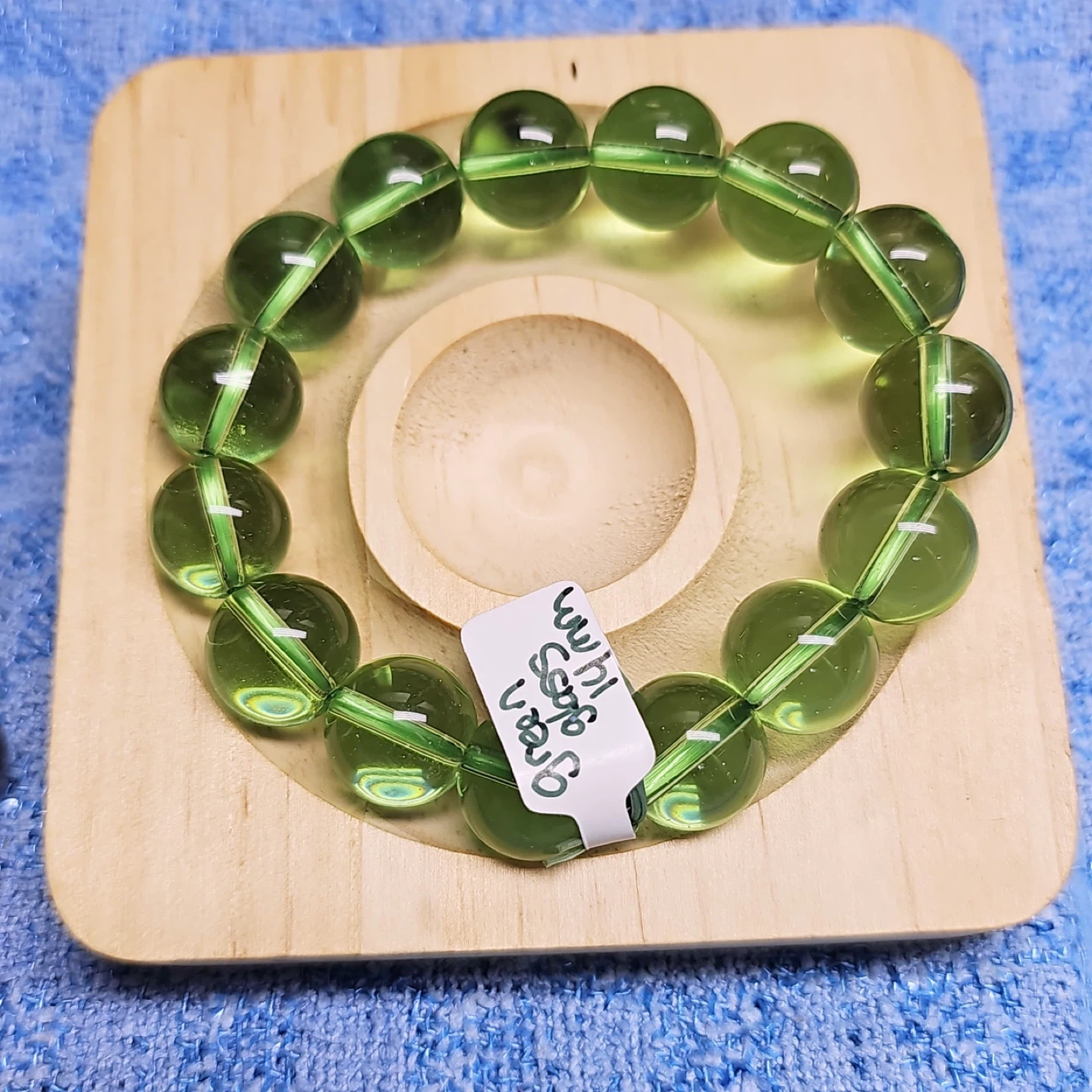 Green Glass Beaded Bracelet - 14mm Beads
