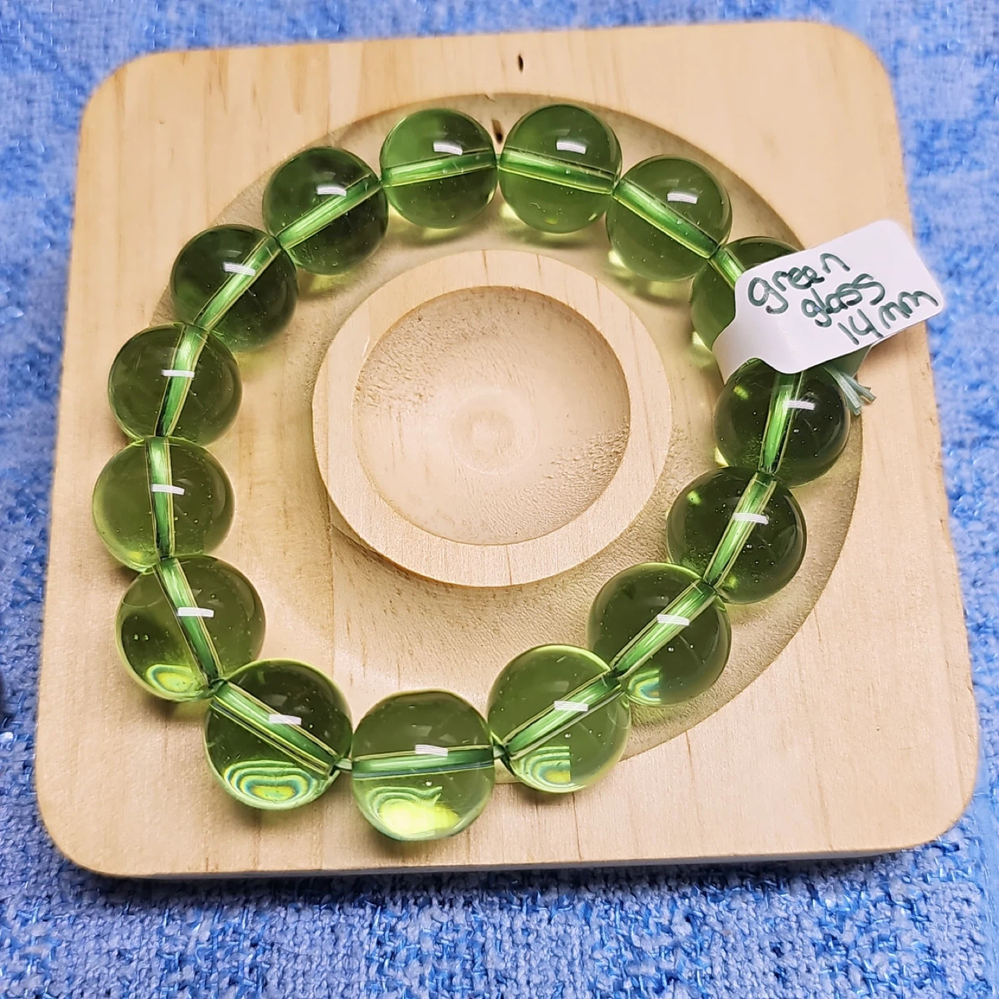 Green Glass Beaded Bracelet - 14mm Beads - photo 2