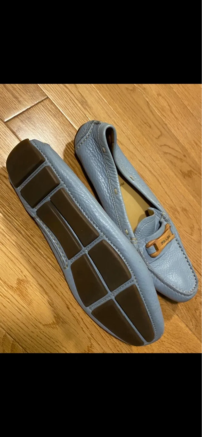 Prada Light Blue Leather Driving Loafers with Wood Detail - photo 3