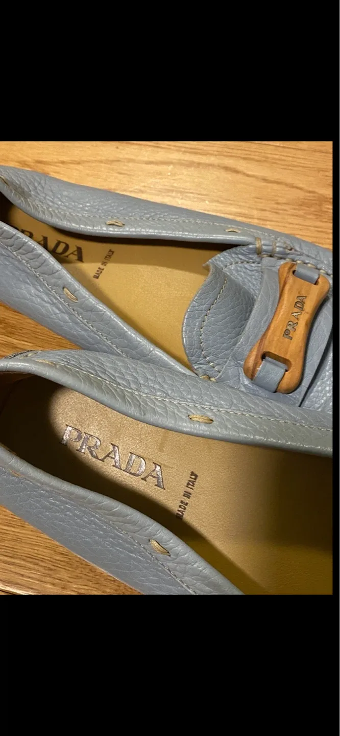 Prada Light Blue Leather Driving Loafers with Wood Detail - photo 2