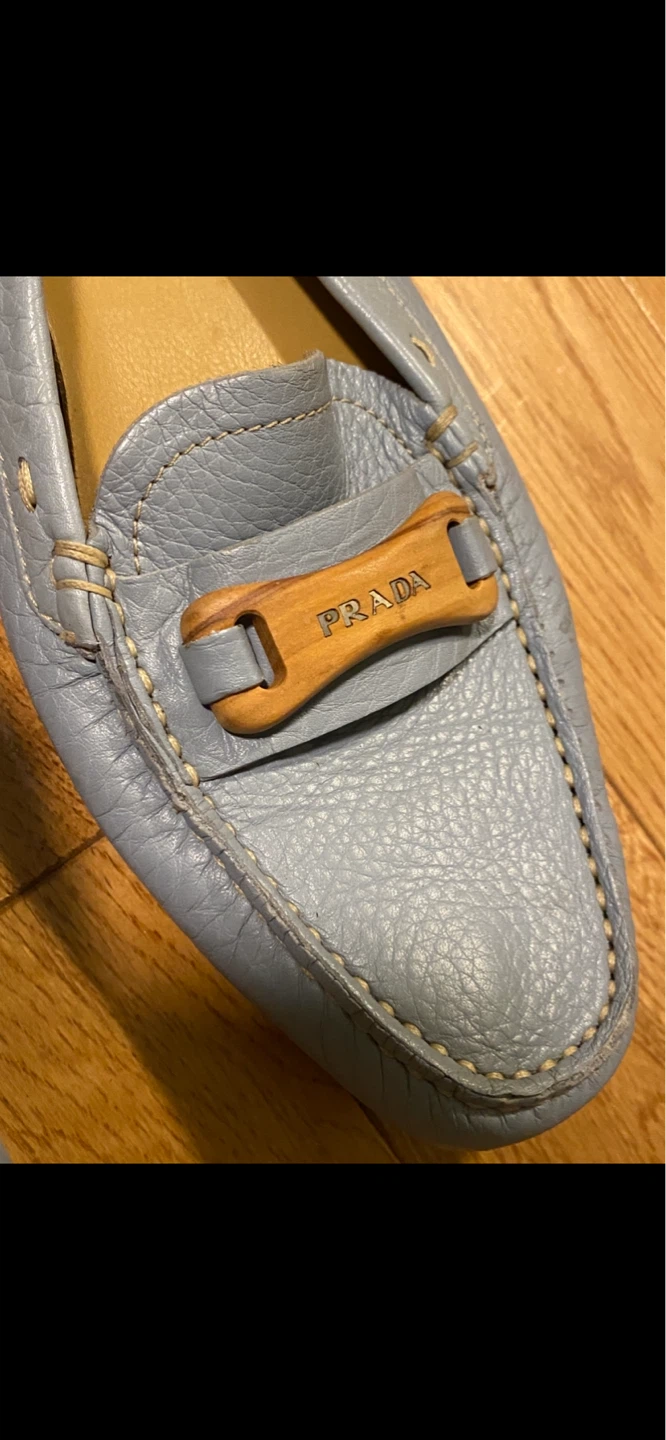 Prada Light Blue Leather Driving Loafers with Wood Detail - photo 5