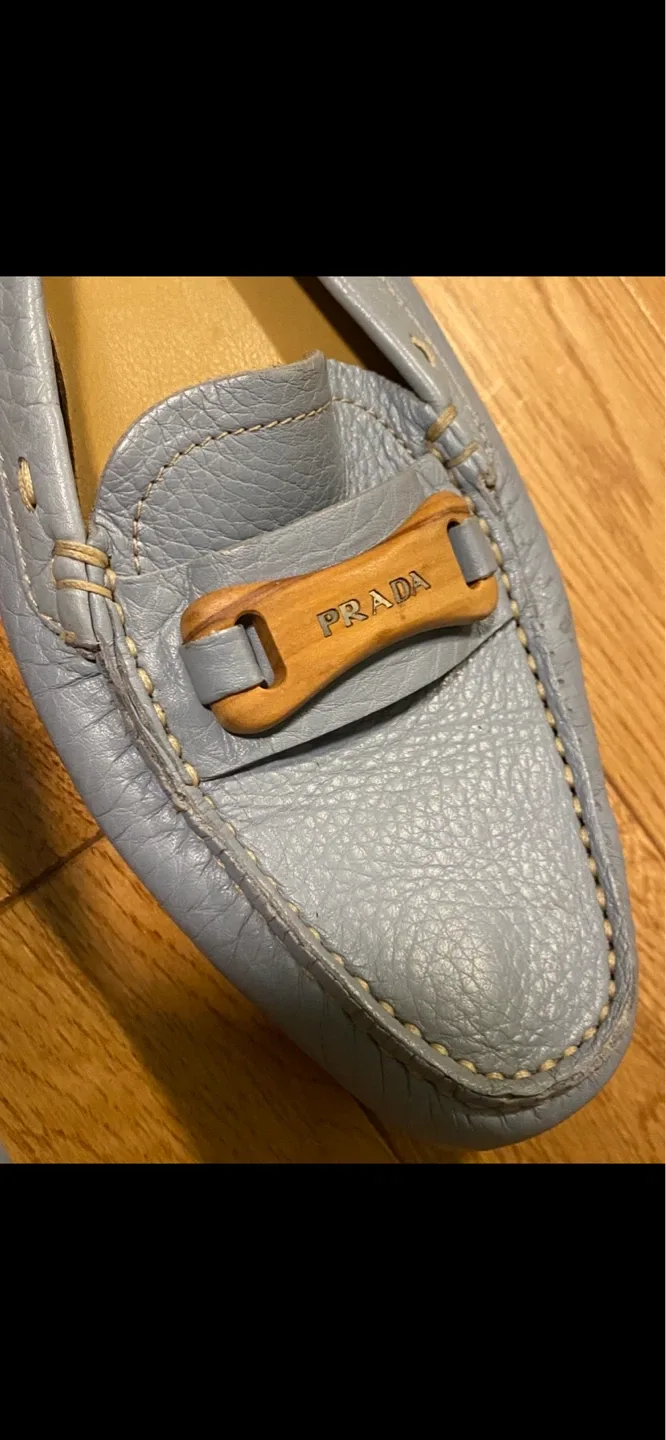 Prada Light Blue Leather Driving Loafers with Wood Detail - photo 5