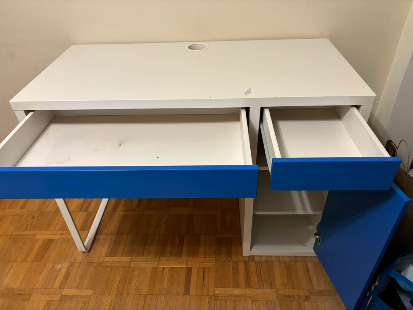 IKEA White and Blue Desk with Drawer and Cabinet - photo 2