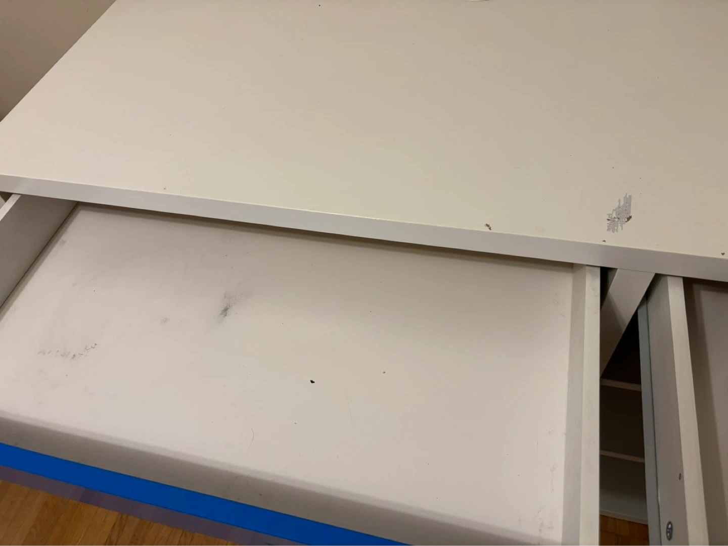 IKEA White and Blue Desk with Drawer and Cabinet - photo 3