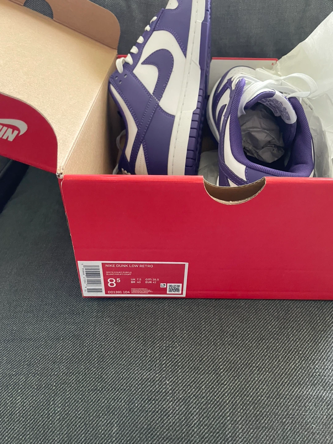 Nike Dunk Low Retro "White Court Purple" Sneakers - Size 8.5 - photo 2