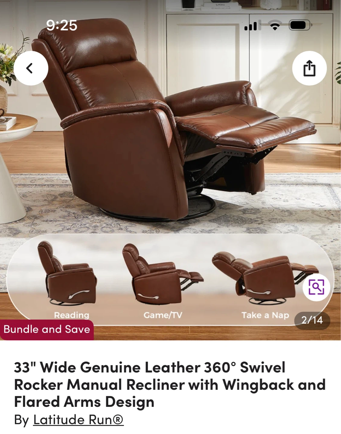 Latitude Run Genuine Leather Swivel Rocker Recliner - photo 4