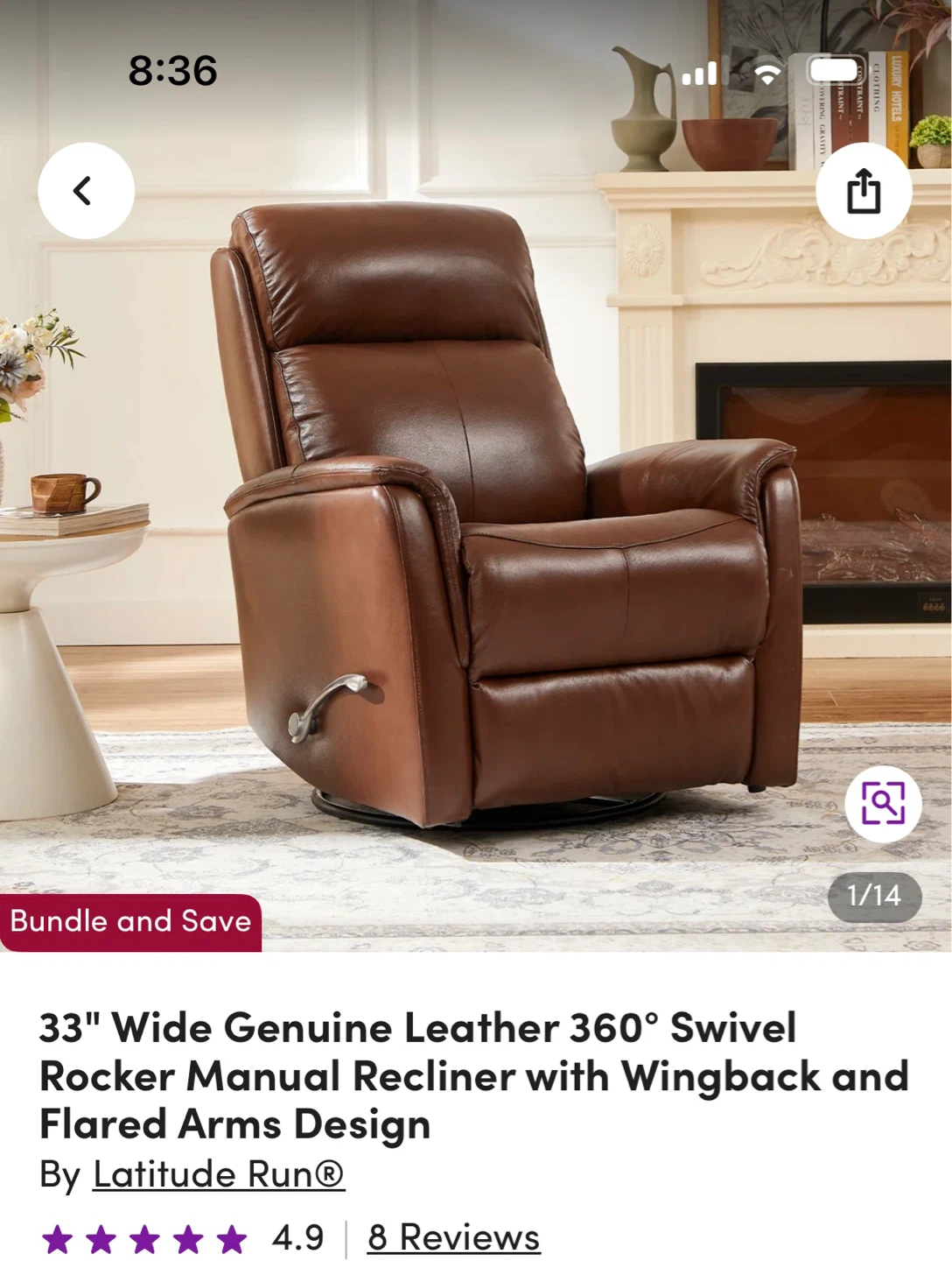 Latitude Run Genuine Leather Swivel Rocker Recliner - photo 5