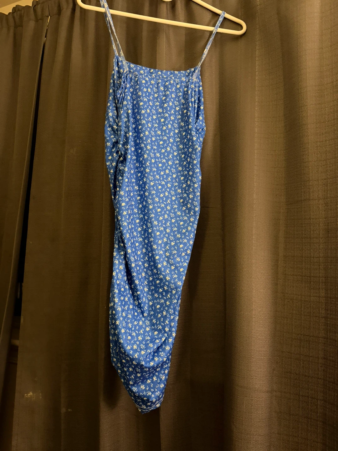 SHEIN Blue Floral Print Ruched Midi Dress Size M - photo 2