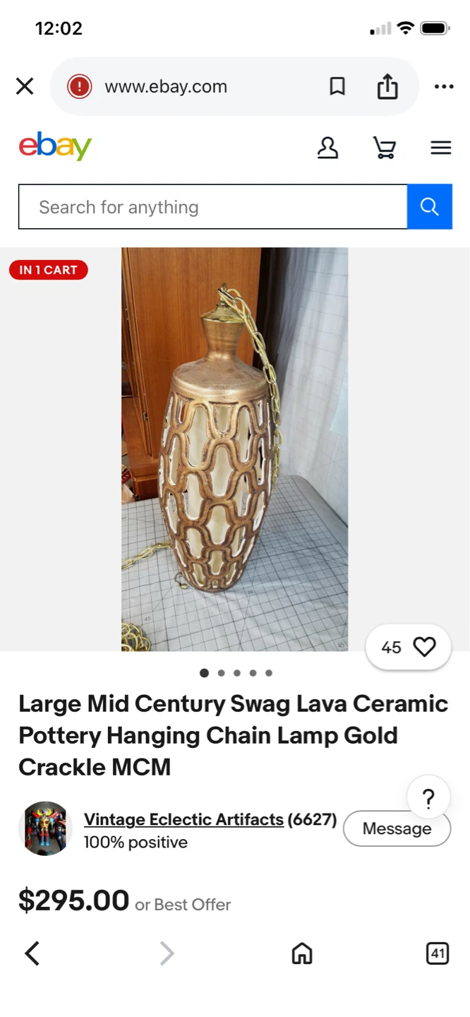 Vintage MCM Gold Ornate Hanging Chain Lamp - photo 4
