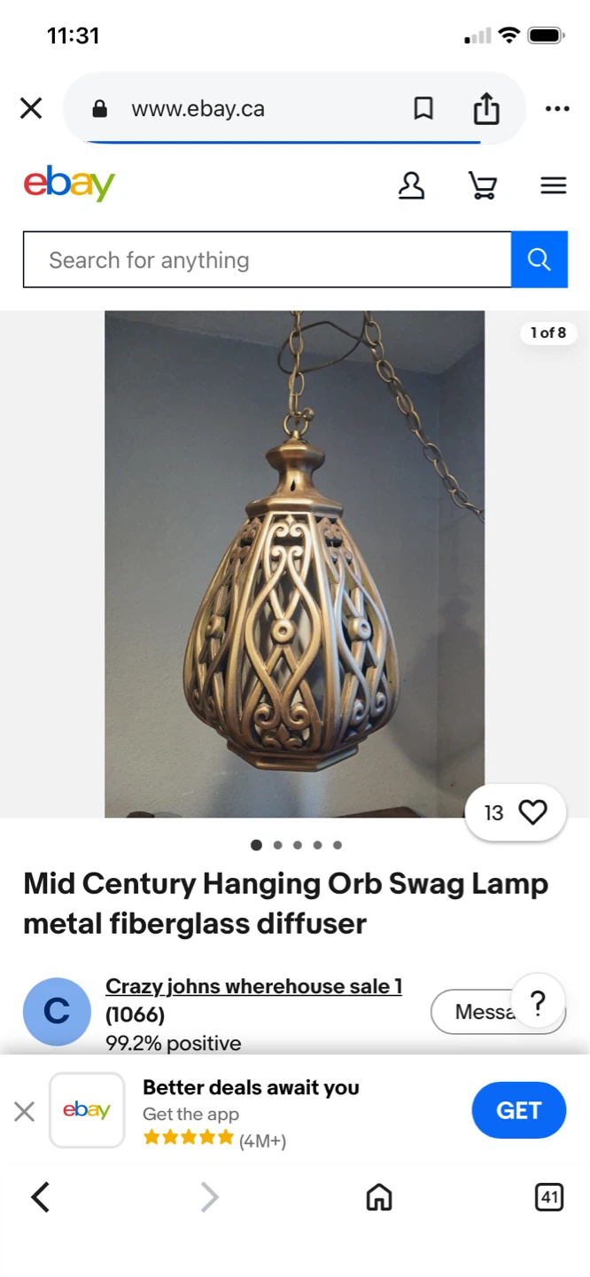 Vintage MCM Gold Ornate Hanging Chain Lamp - photo 5