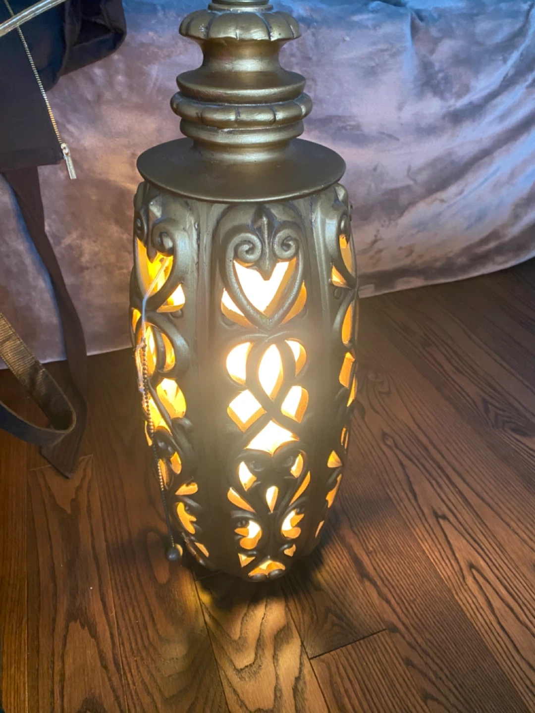 Vintage MCM Gold Ornate Hanging Chain Lamp - photo 3