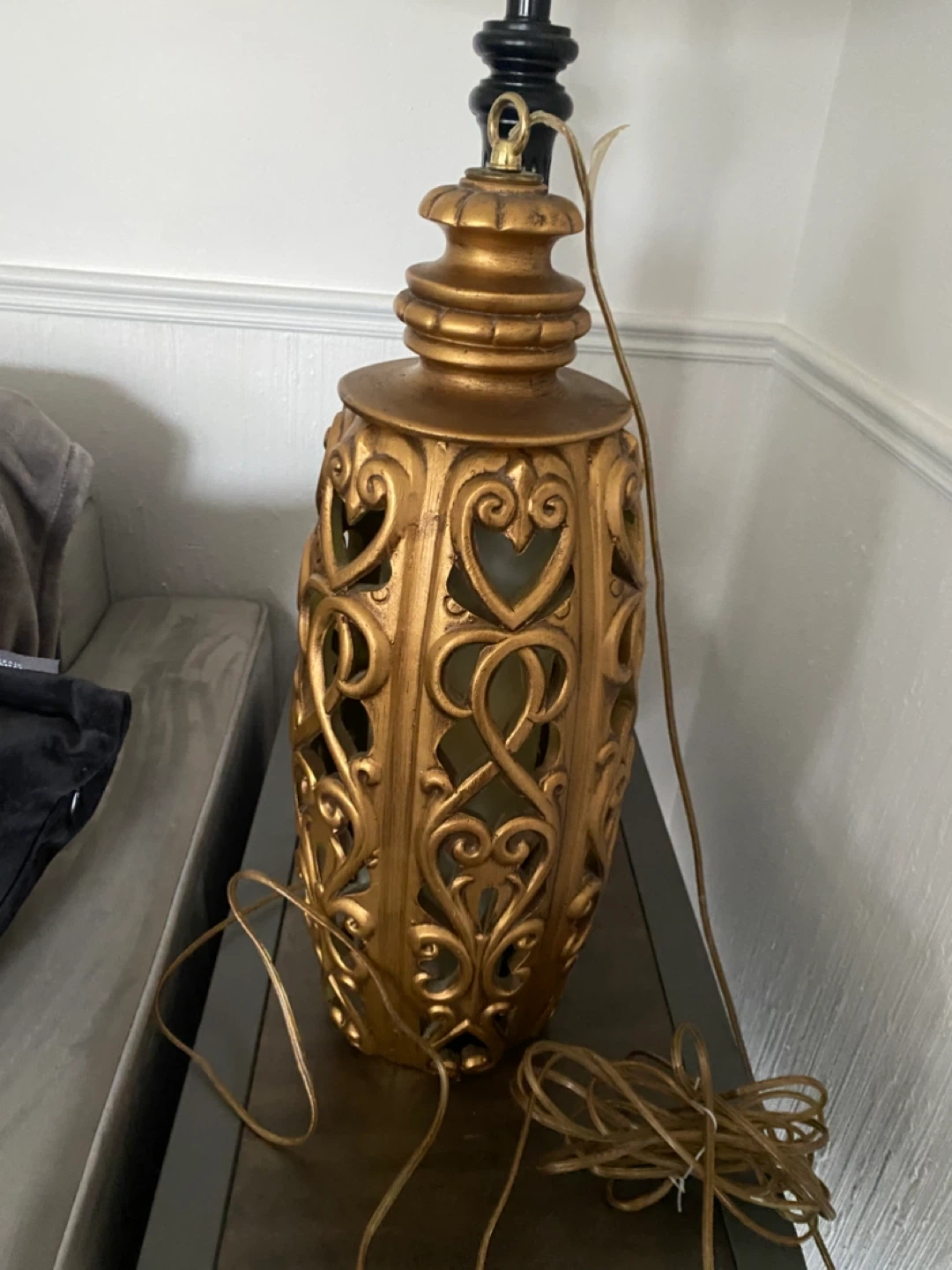 Vintage MCM Gold Ornate Hanging Chain Lamp - photo 2
