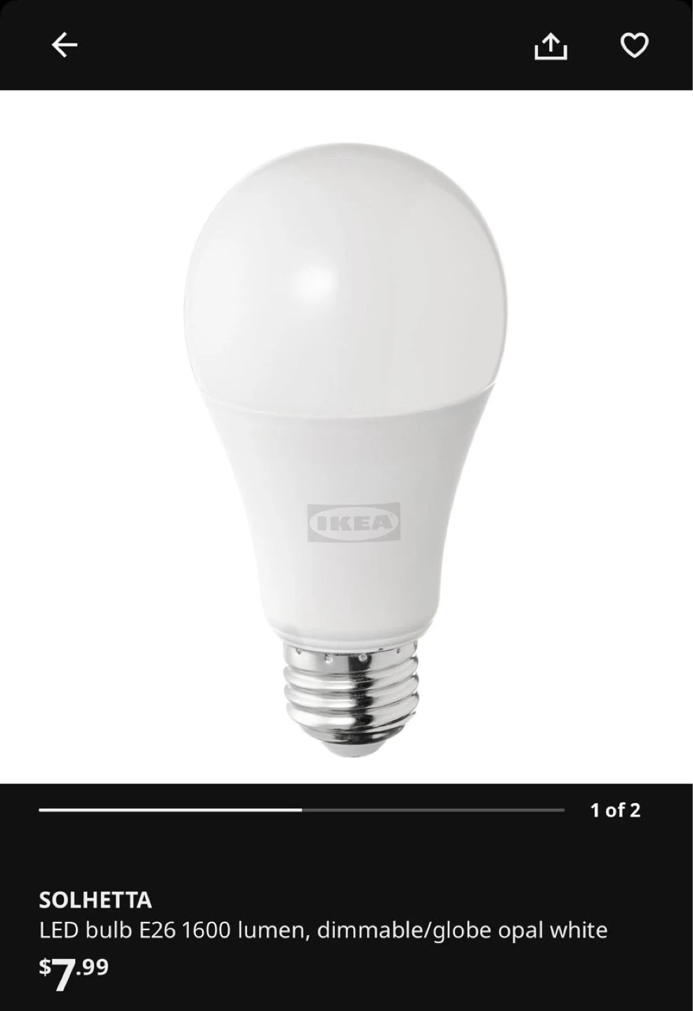 IKEA SOLHETTA LED Bulb E26 1600 Lumen