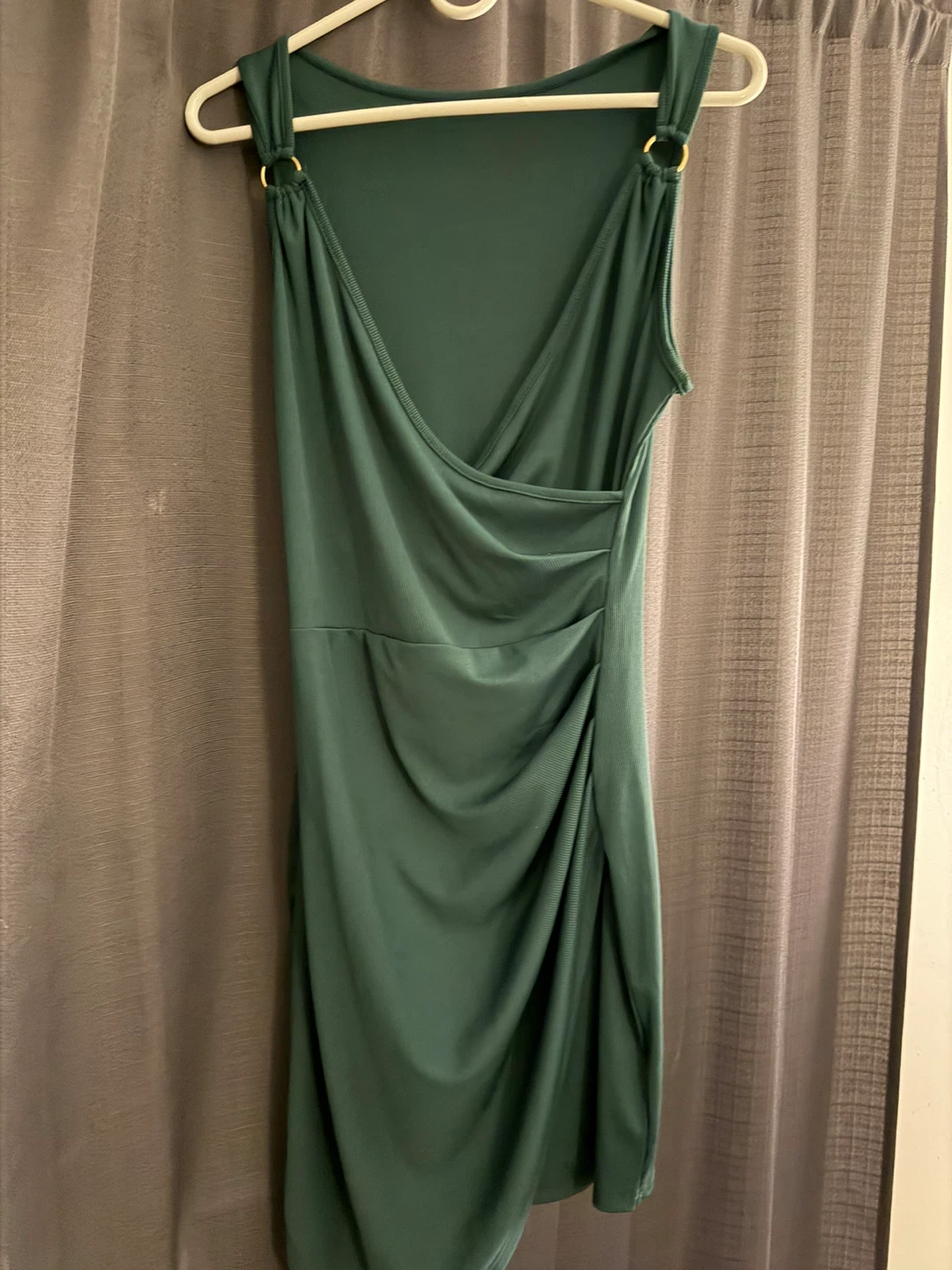 Women's Green Ruched Sleeveless Dress with Gold Ring Detail