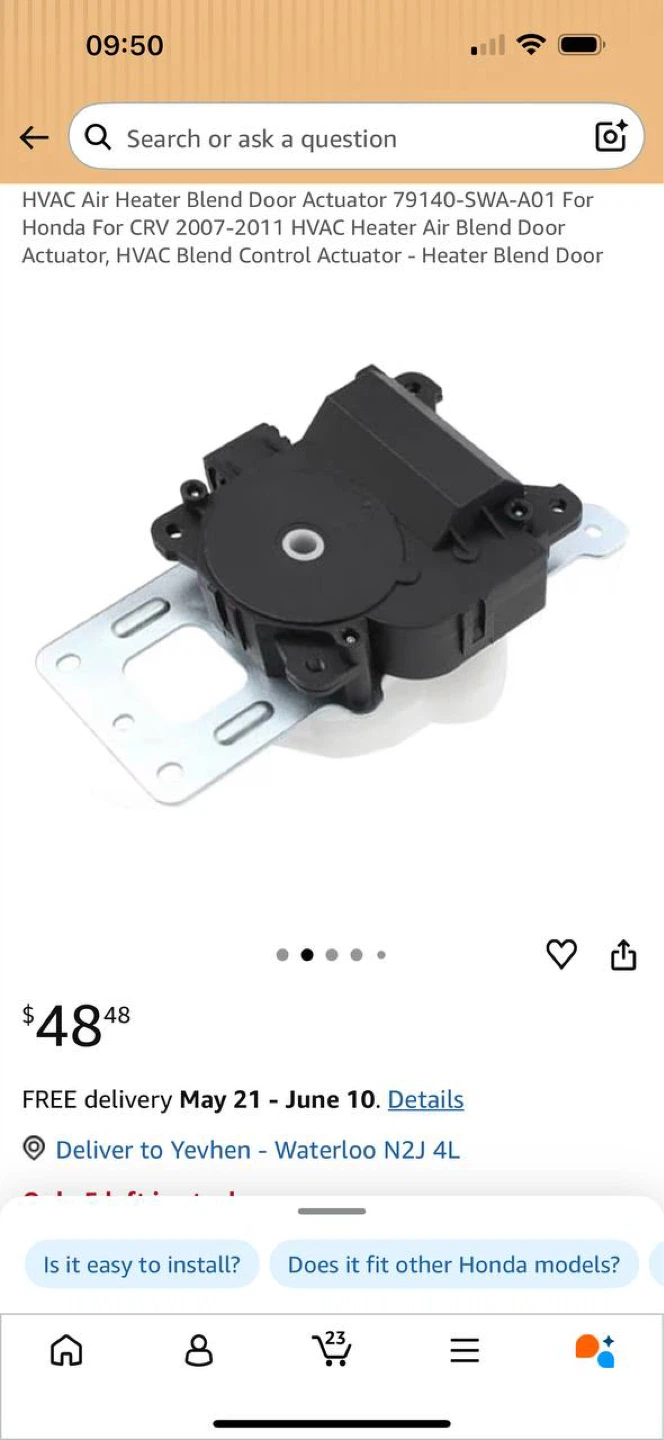 HVAC Blend Door Actuator 79140-SWA-A01 (Honda CR-V 2007–2
