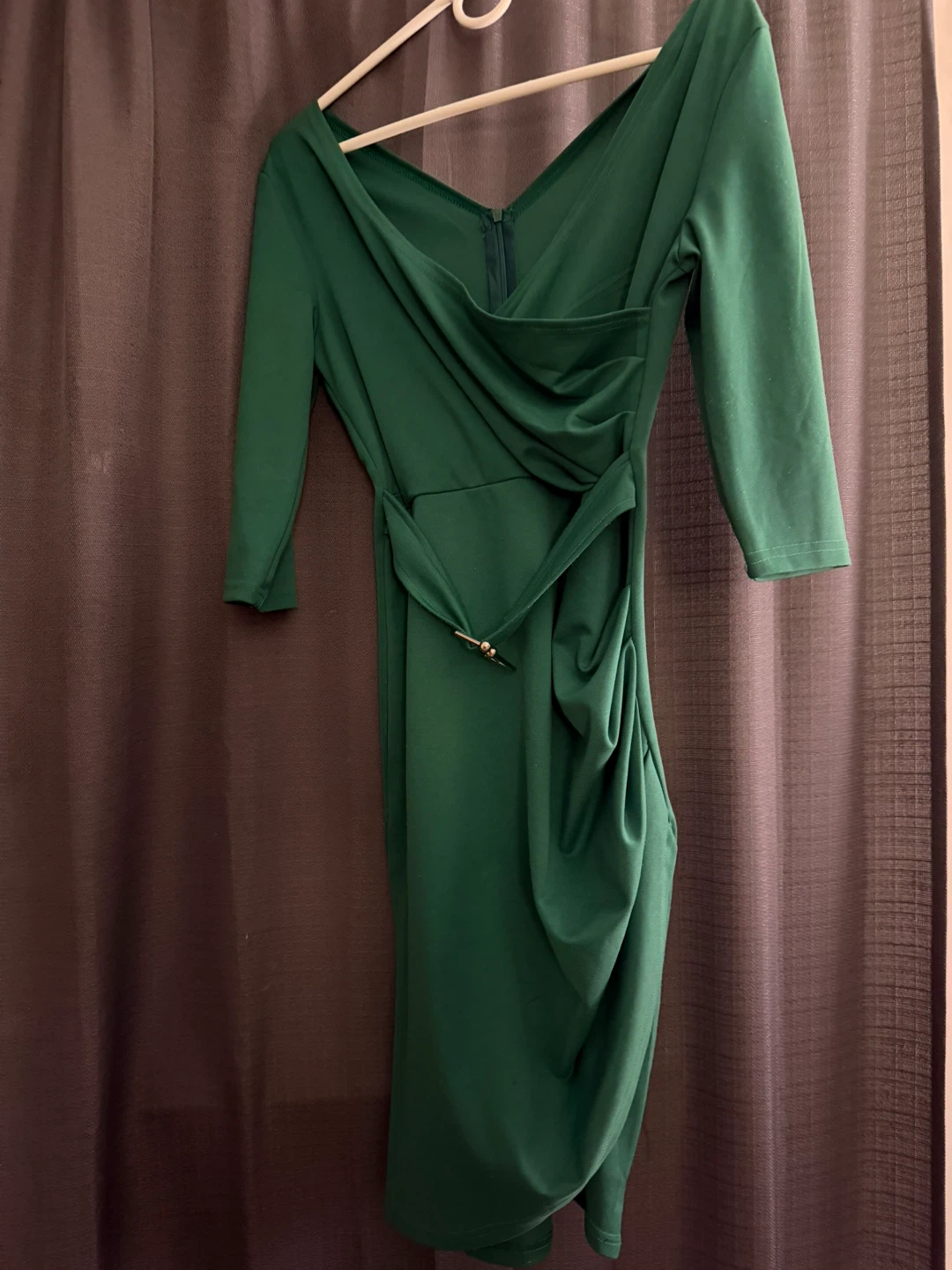 Women's Green Draped Midi Dress - Size M