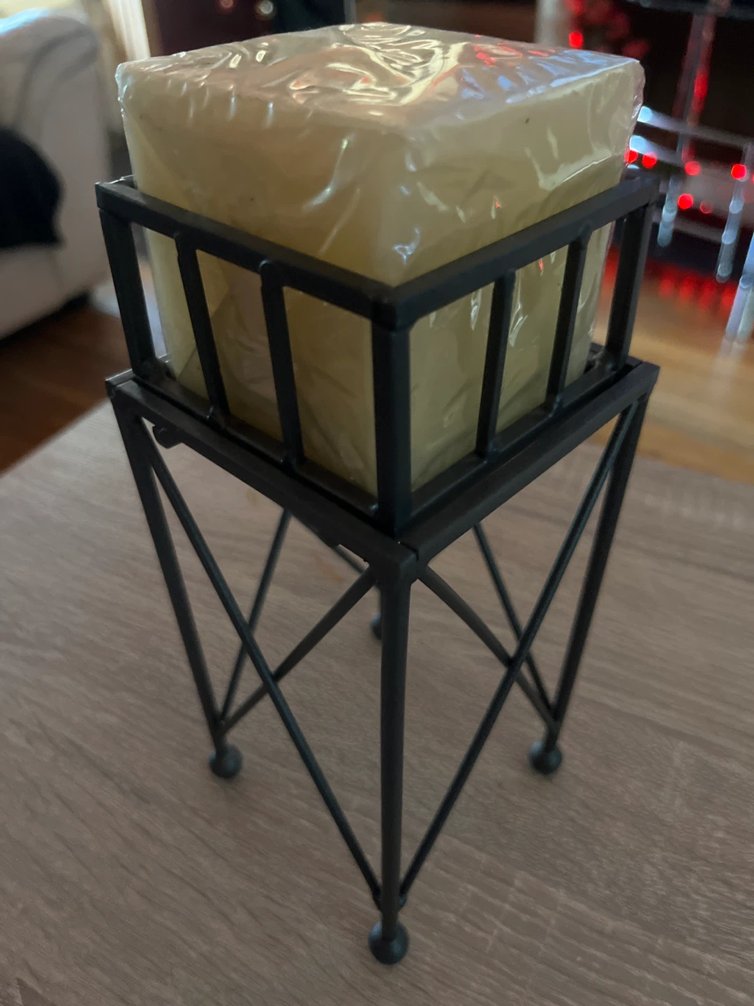 Square Pillar Candle Holder with Decorative Metal Stand - photo 2