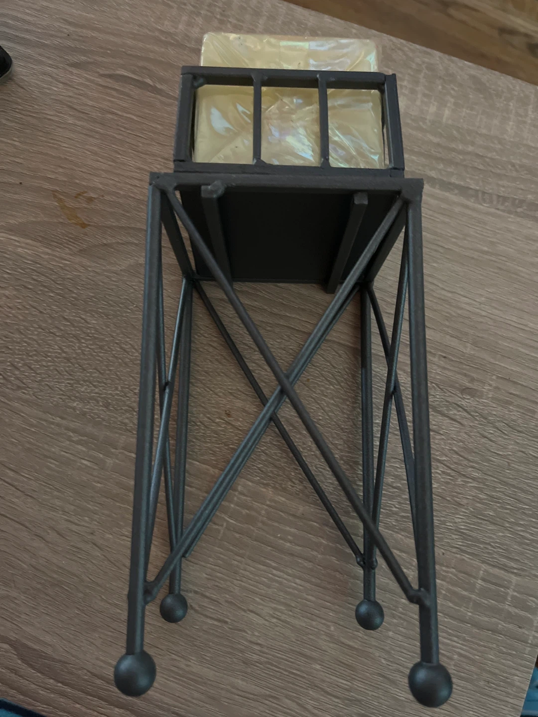 Square Pillar Candle Holder with Decorative Metal Stand