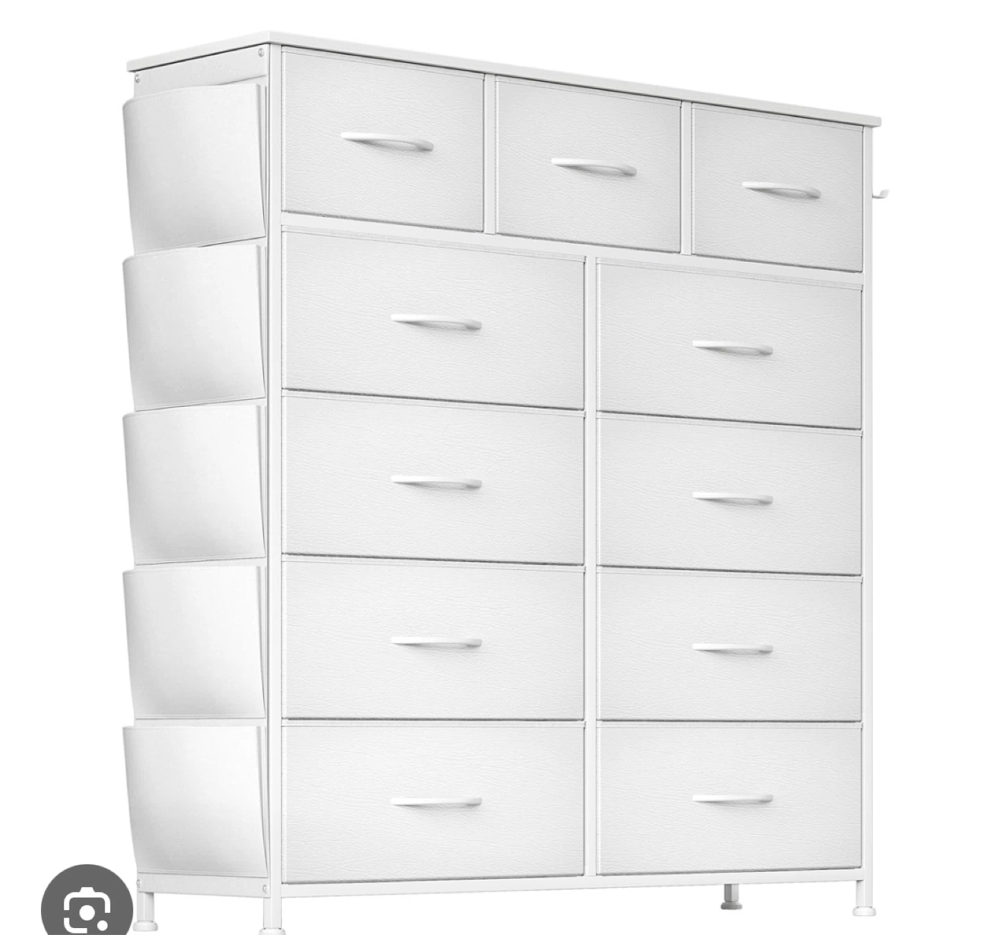 White Fabric Drawer Dresser with Side Storage