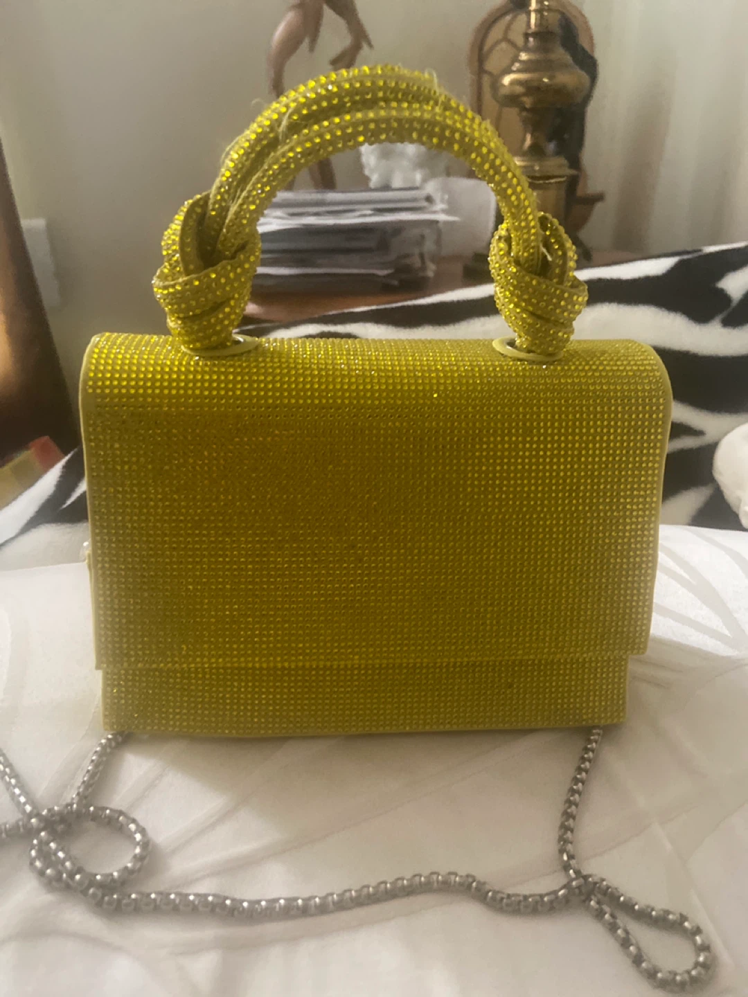 Sparkly Yellow Top Handle Purse with Chain Strap