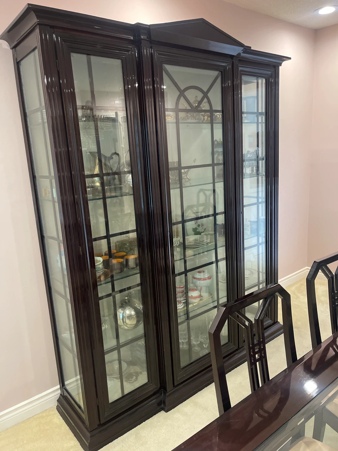 Dark Wood mahogany China Cabinet with Glass Doors - photo 2