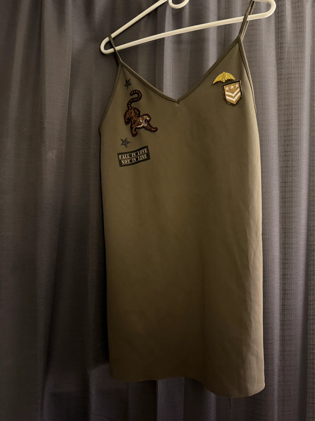 Ardene Olive Green Slip Dress with Patches