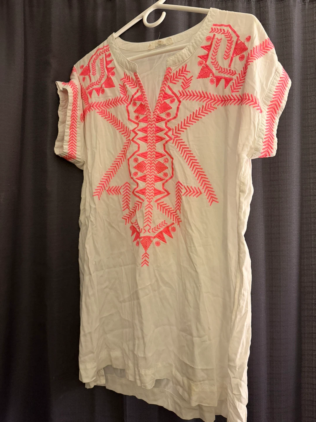 Solitaire Swim White Tunic with Pink Embroidery Size L