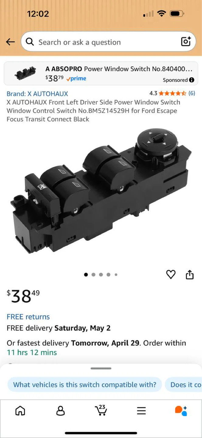 Power Window Switch Driver Side – Ford Escape / Focus / Transit
