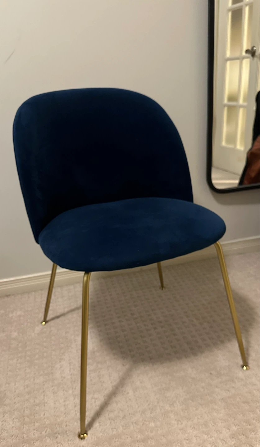 Rove Concepts Iris Chair - Blue Velvet, Brass/gold Metal Legs