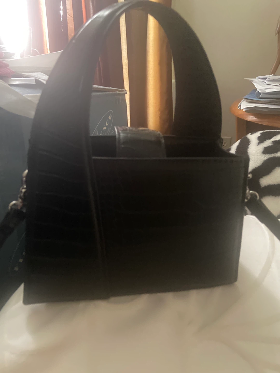 Black Croc-Embossed Handbag